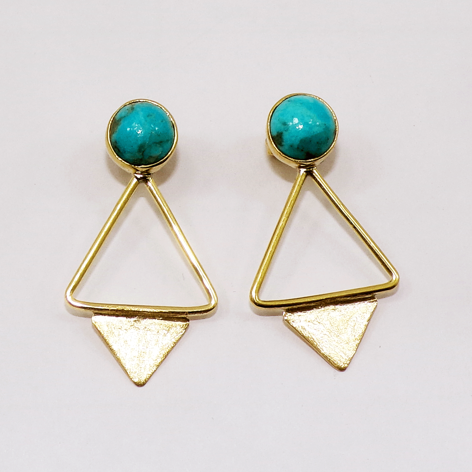 Exquisite Blue Turquoise Cab Stud Earring V - JBS999 New Year Collection Round Shape With 18ct Gold Plating Stud Earring
